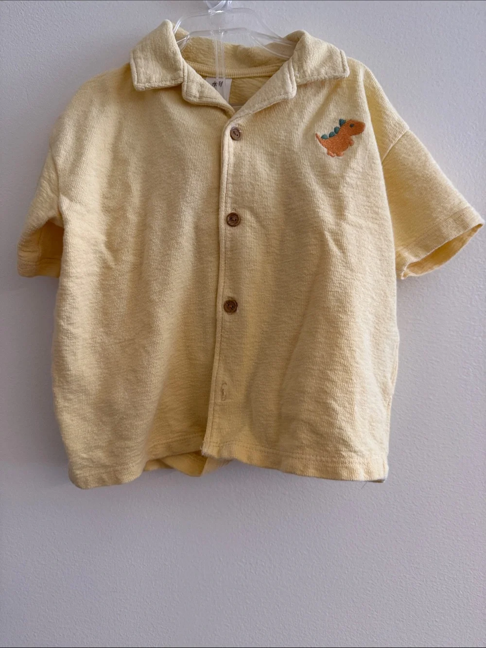 H&M Pale Yellow Terry Two-Piece Set with Orange Dino Patch